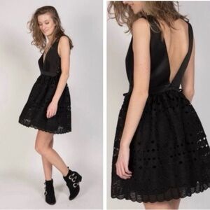 Sandro Paris Women's Black Luminary Satin and Lace mini Dress | EU 36 Small